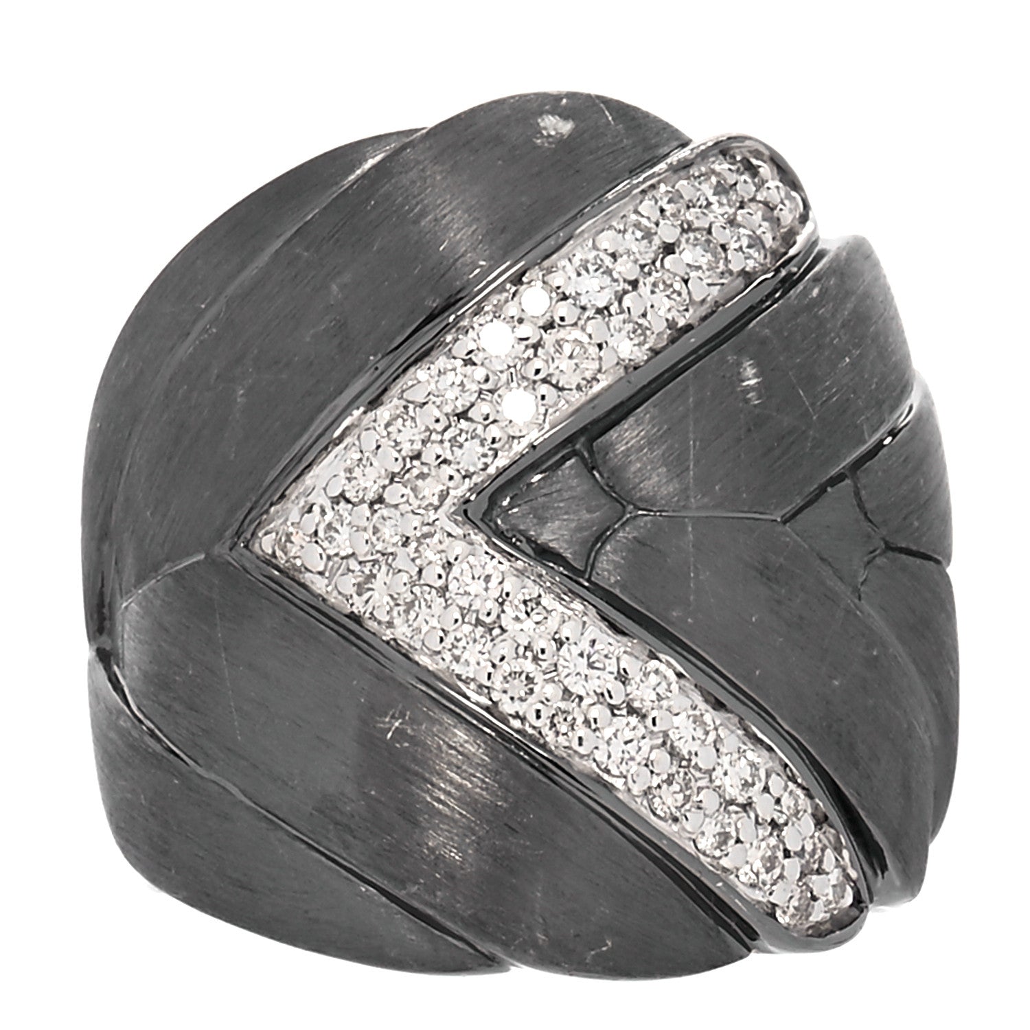 John Hardy Blackened Sterling Silver Diamond Wide Modern Chain Ring 53 6.25 1 of 5