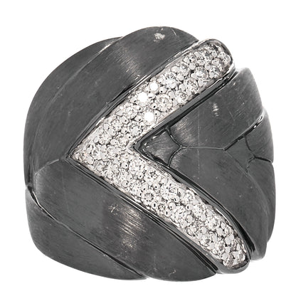 John Hardy Blackened Sterling Silver Diamond Wide Modern Chain Ring 53 6.25 1 of 5