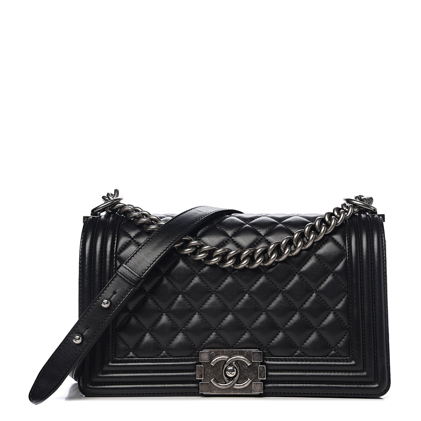 Lambskin Quilted Medium Boy Flap Black