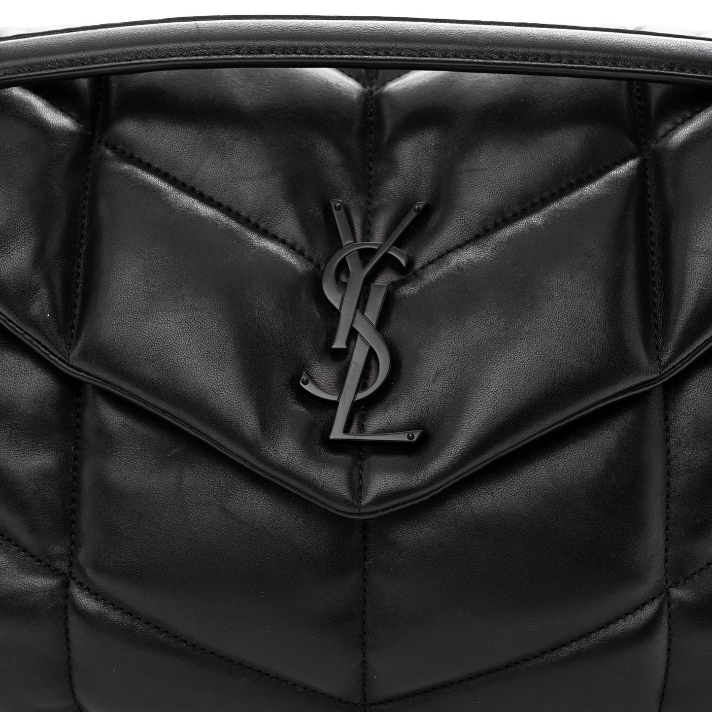 Lambskin Quilted Monogram Monochrome Medium Loulou Puffer Chain Satchel Black