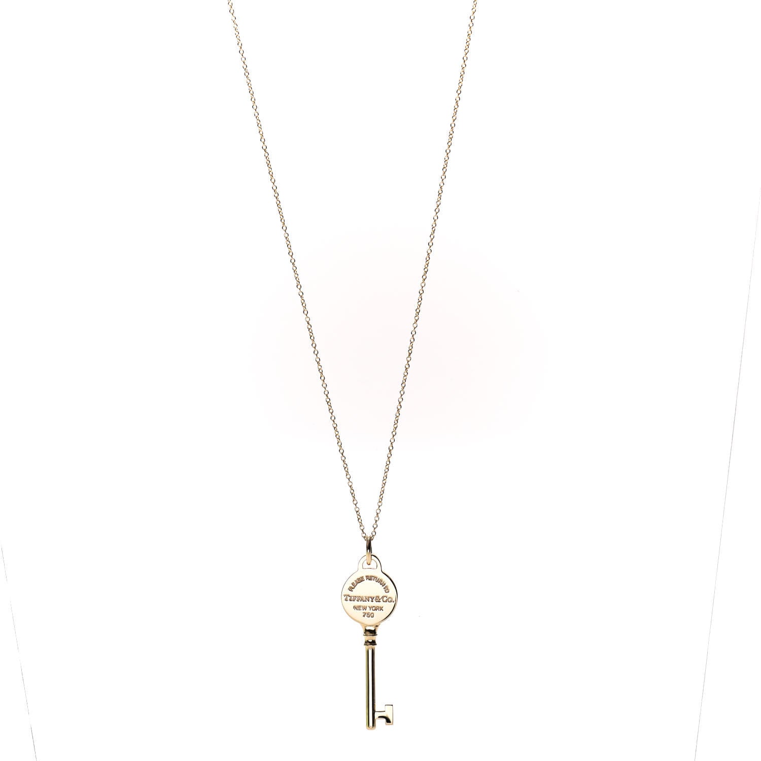 Tiffany 18K Yellow Gold Return To Round Key Pendant Necklace 1 of 6