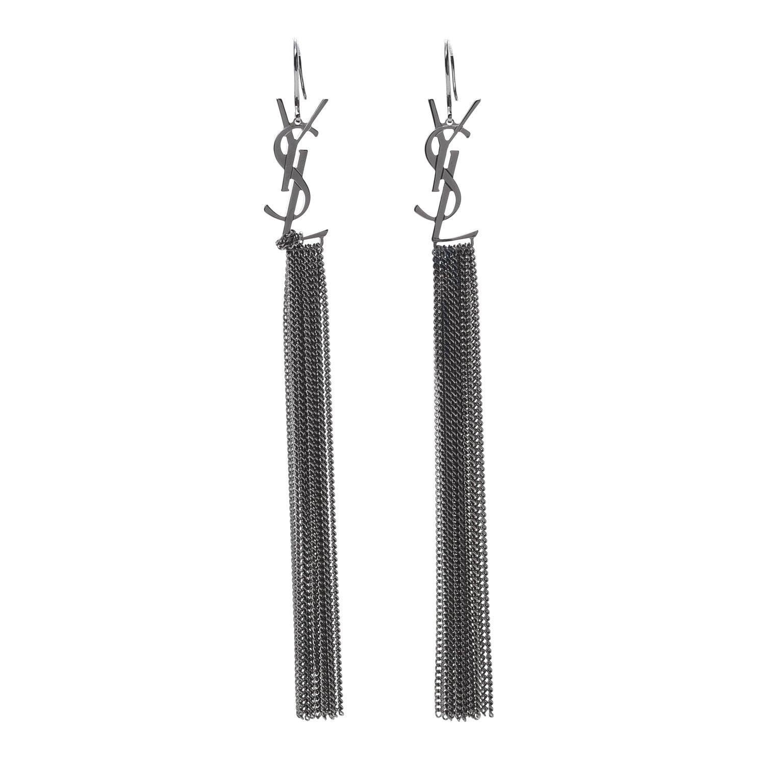 Saint Laurent Brass Monogram Chain Earrings 1 of 4