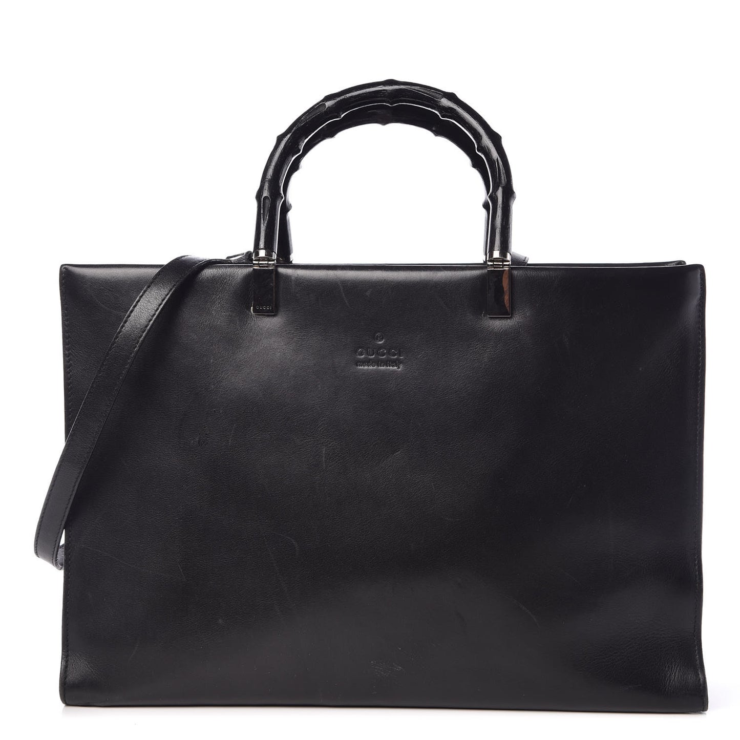 Calfskin Bamboo Top Handle Bag Black