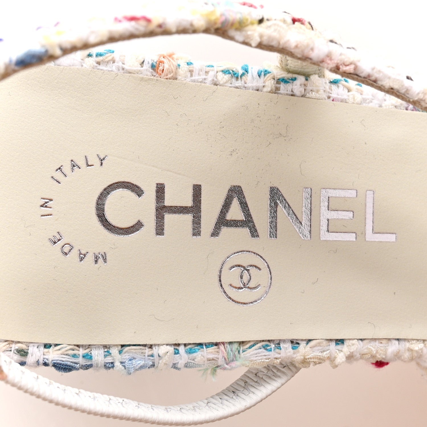 Chanel Tweed Lambskin Cap Toe CC Slingback Pumps 39 White Multicolor 7 of 11
