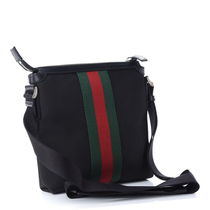 Gucci Techno Canvas Selleria Calfskin Web Small Flat Messenger Bag Black 3 of 9
