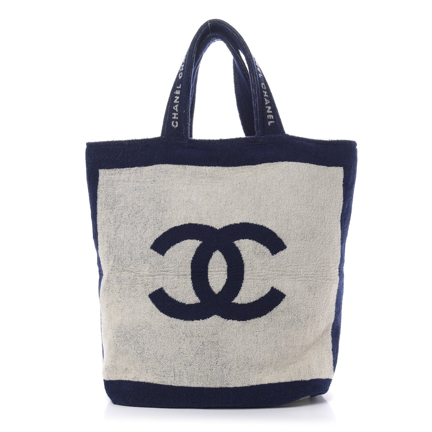 Terry Cotton CC Beach Tote Towel Set Navy Blue Beige