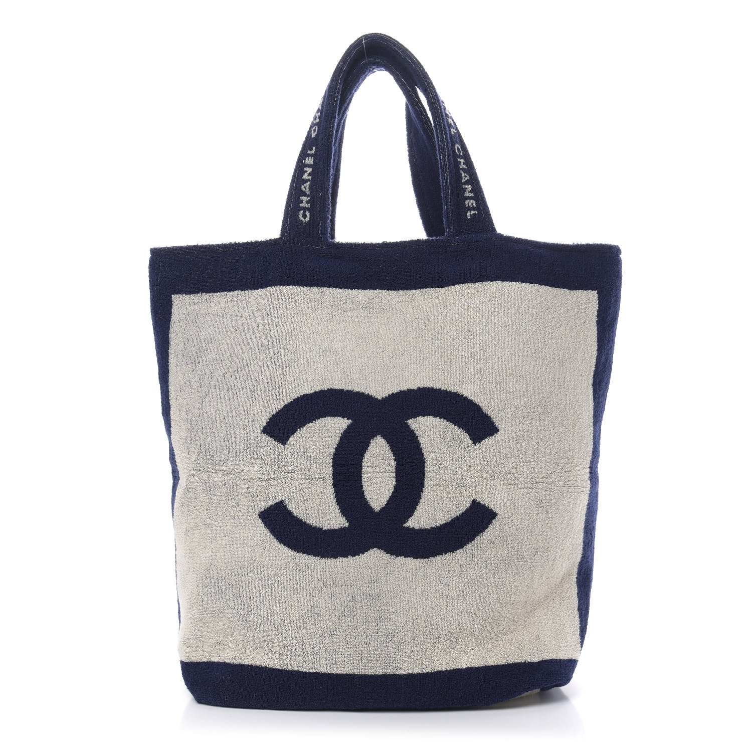 Chanel Terry Cotton CC Beach Tote Towel Set Navy Blue Beige 4 of 15