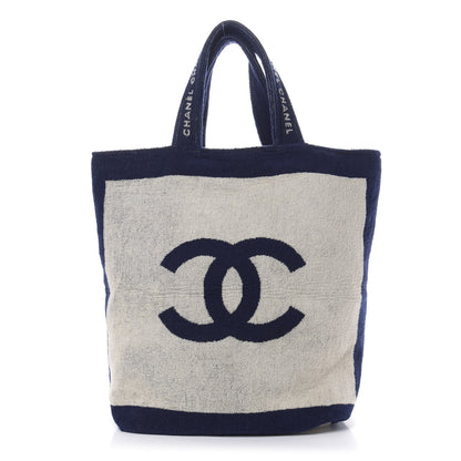 Chanel Terry Cotton CC Beach Tote Towel Set Navy Blue Beige 4 of 15