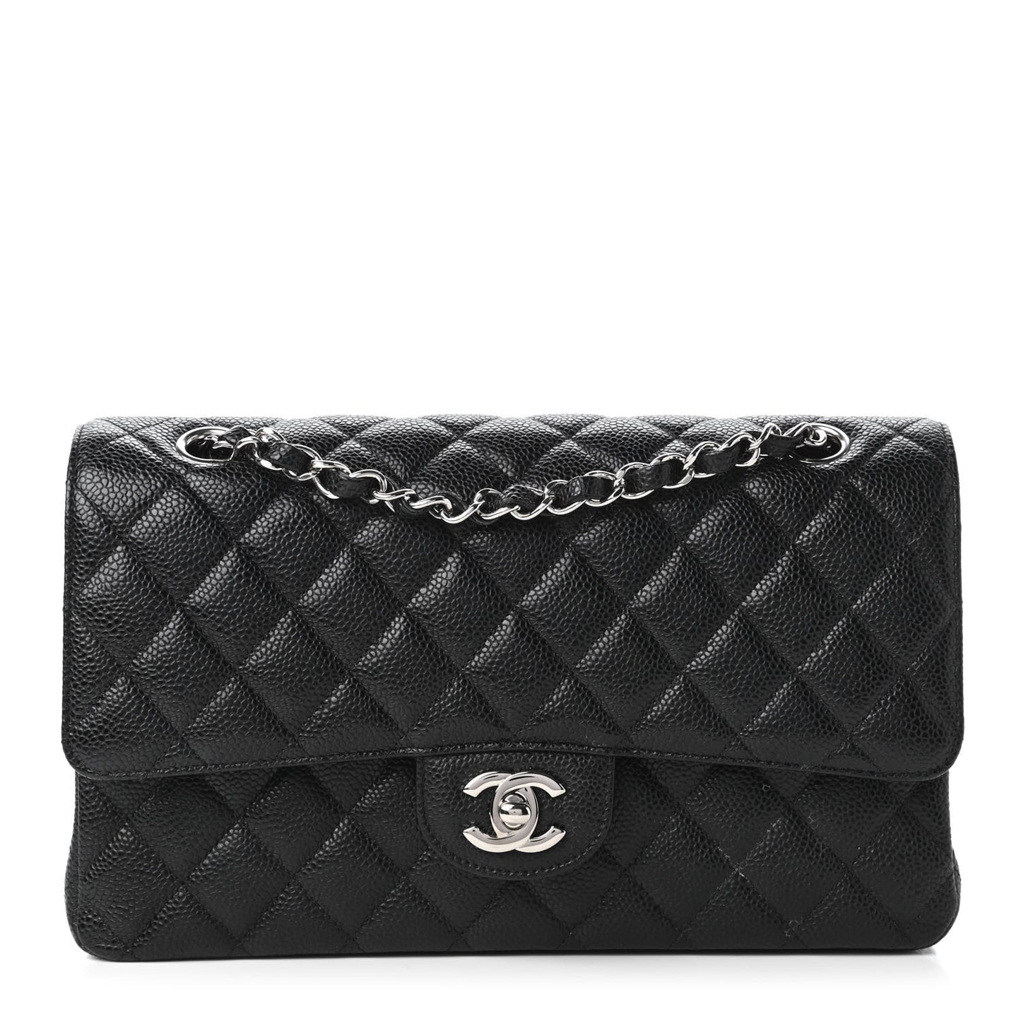 Caviar Quilted Medium Double Flap Black