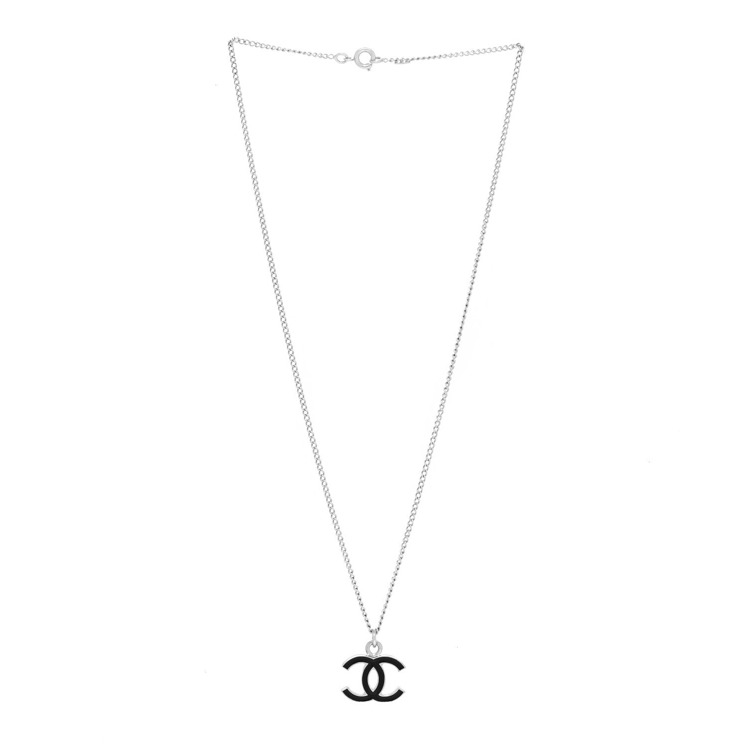 Chanel Enamel CC Pendant Necklace Black Silver 3 of 5