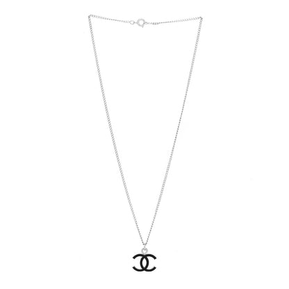 Chanel Enamel CC Pendant Necklace Black Silver 3 of 5