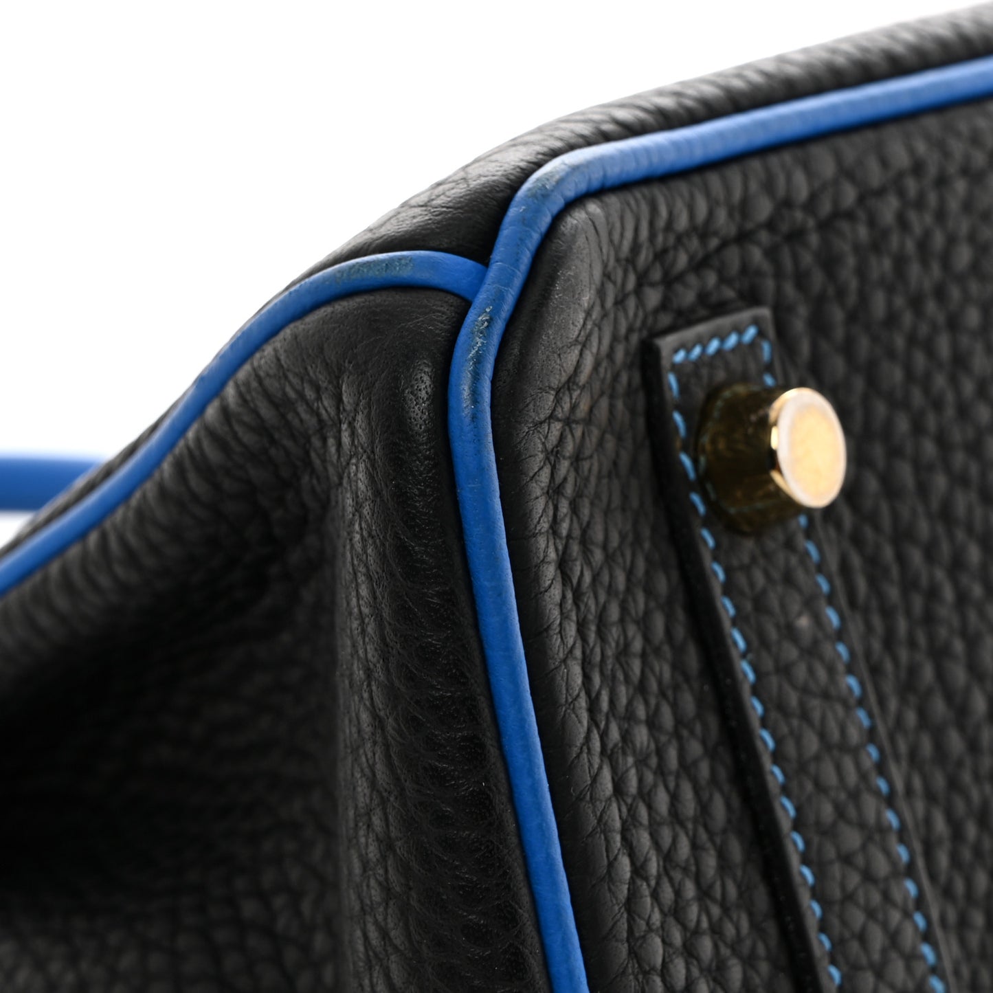 Taurillon Clemence Horseshoe Birkin 25 Black Bleu Hydra