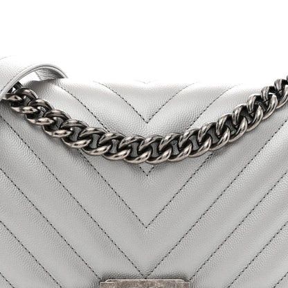 Chanel Metallic Caviar Chevron Quilted Medium Boy Flap Silver 8 of 10