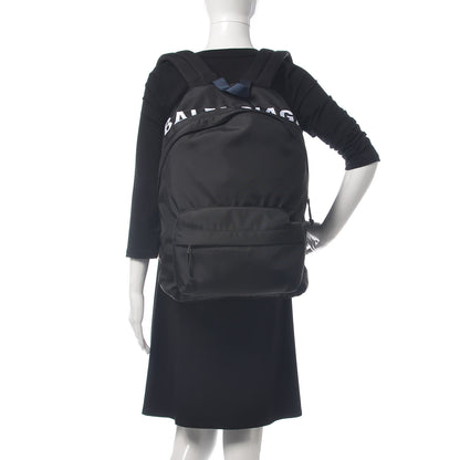 Balenciaga Sport Nylon Logo Embroidered Large Wheel Backpack Black White 2 of 10