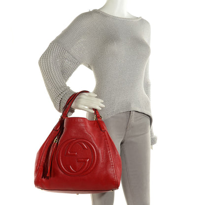 Gucci Pebbled Calfskin Medium Soho Shoulder Bag Red 2 of 9