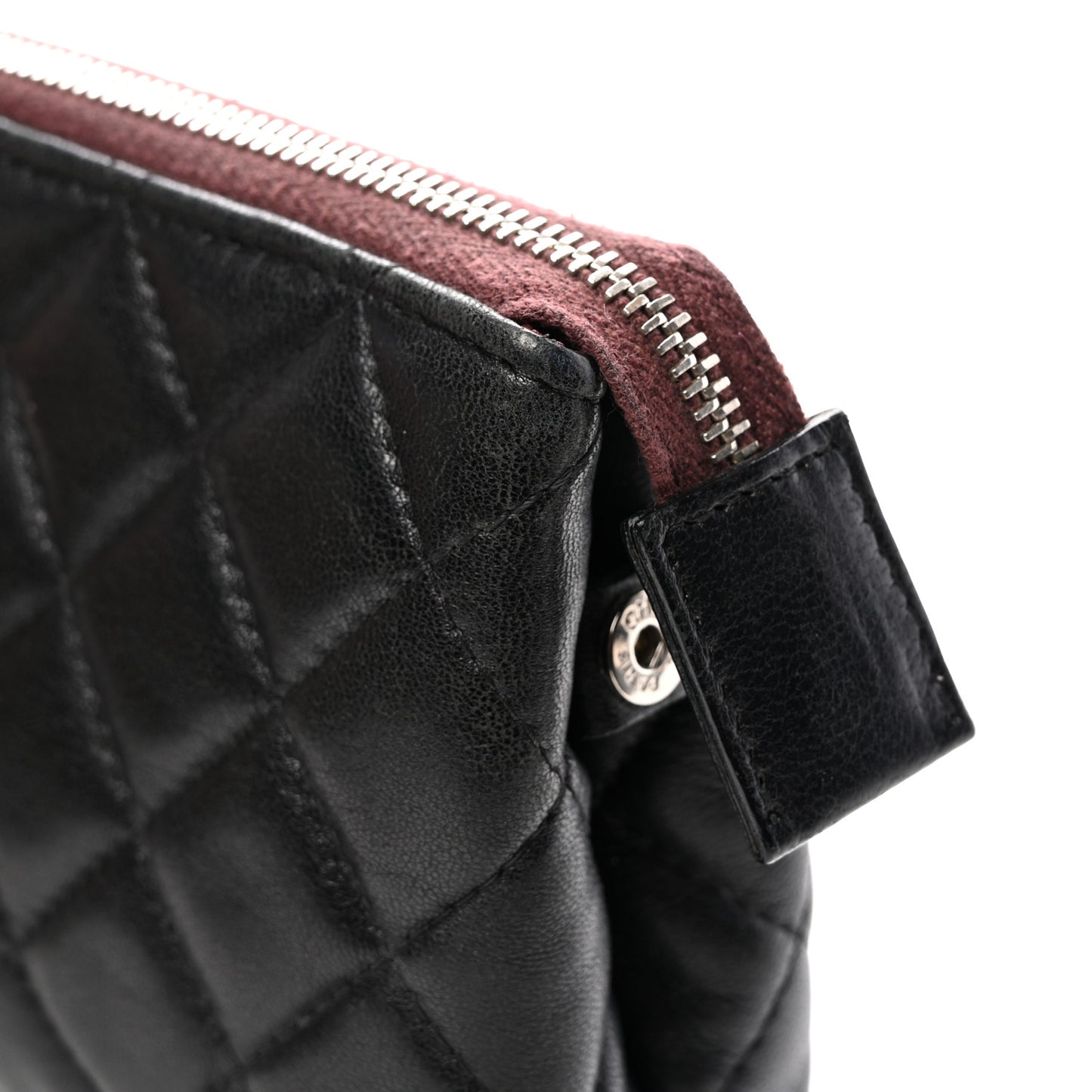 Lambskin Quilted Cosmetic Pouch Black