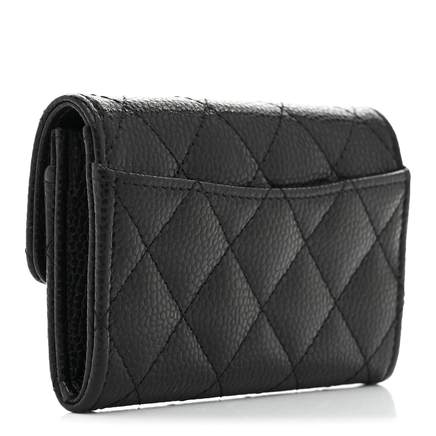 Caviar Quilted Flap Card Holder Wallet Black