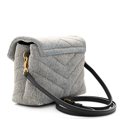 Saint Laurent Denim Y Quilted Monogram Toy Loulou Crossbody Bag Grey 3 of 11