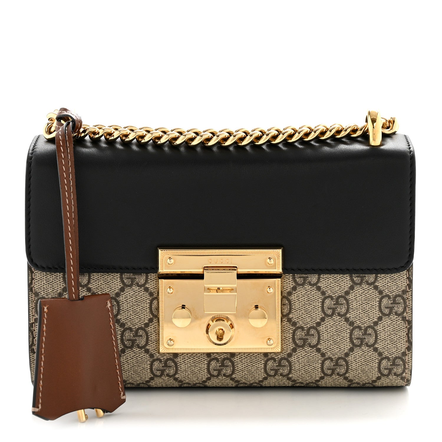 Gucci GG Supreme Monogram Calfskin Small Padlock Shoulder Bag Beige Black Cuir 1 of 15
