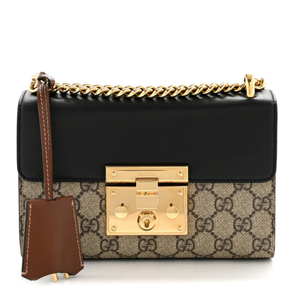 Gucci GG Supreme Monogram Calfskin Small Padlock Shoulder Bag Beige Black Cuir 1 of 15