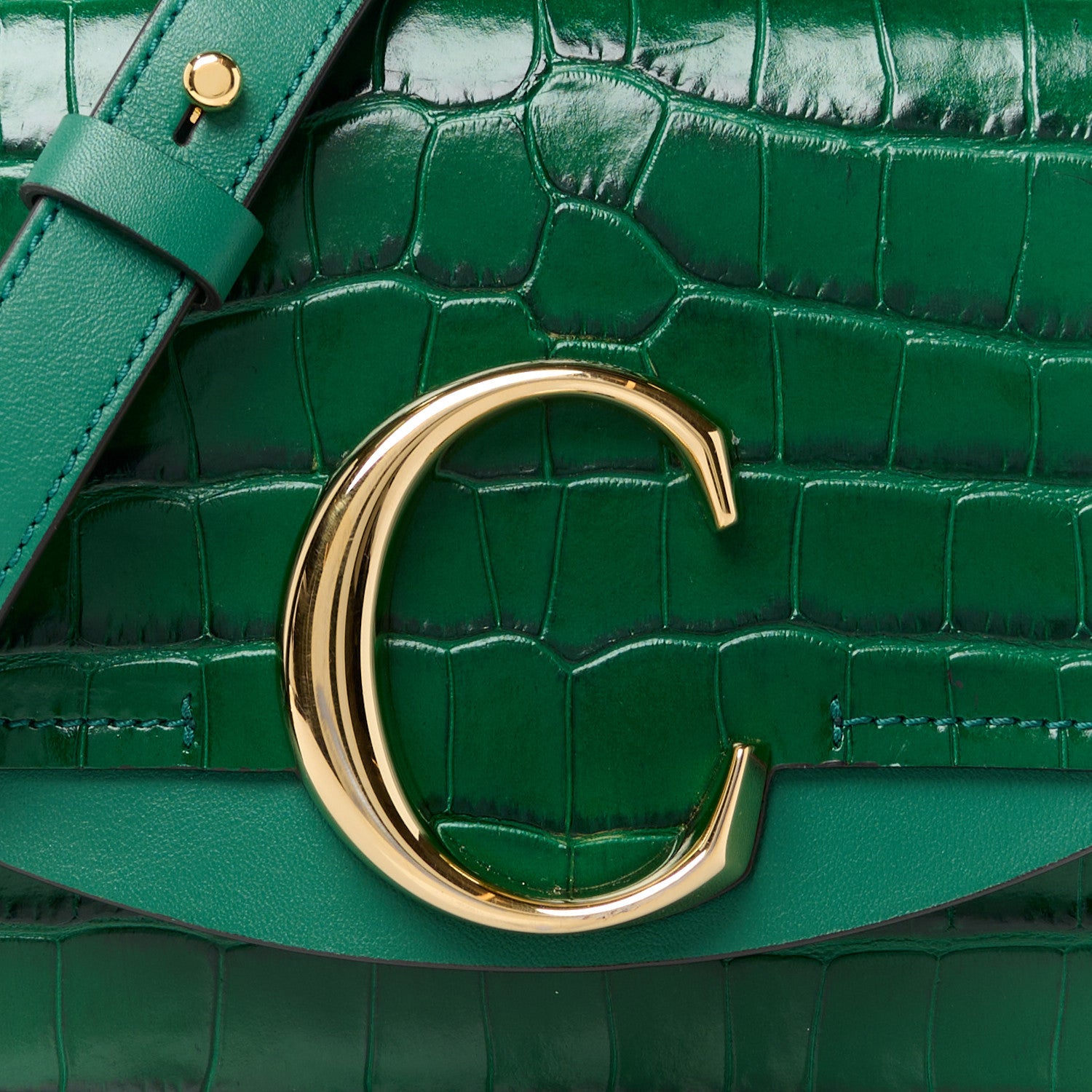 Chloe Calfskin Crocodile Embossed Mini C Double Carry Woodsy Green 9 of 11