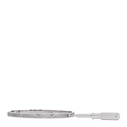 Cartier 18K White Gold Diamond Small LOVE Paved Bracelet 17 3 of 8