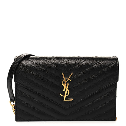 Saint Laurent Grain De Poudre Matelasse Chevron Monogram Envelope Chain Wallet Black 1 of 10