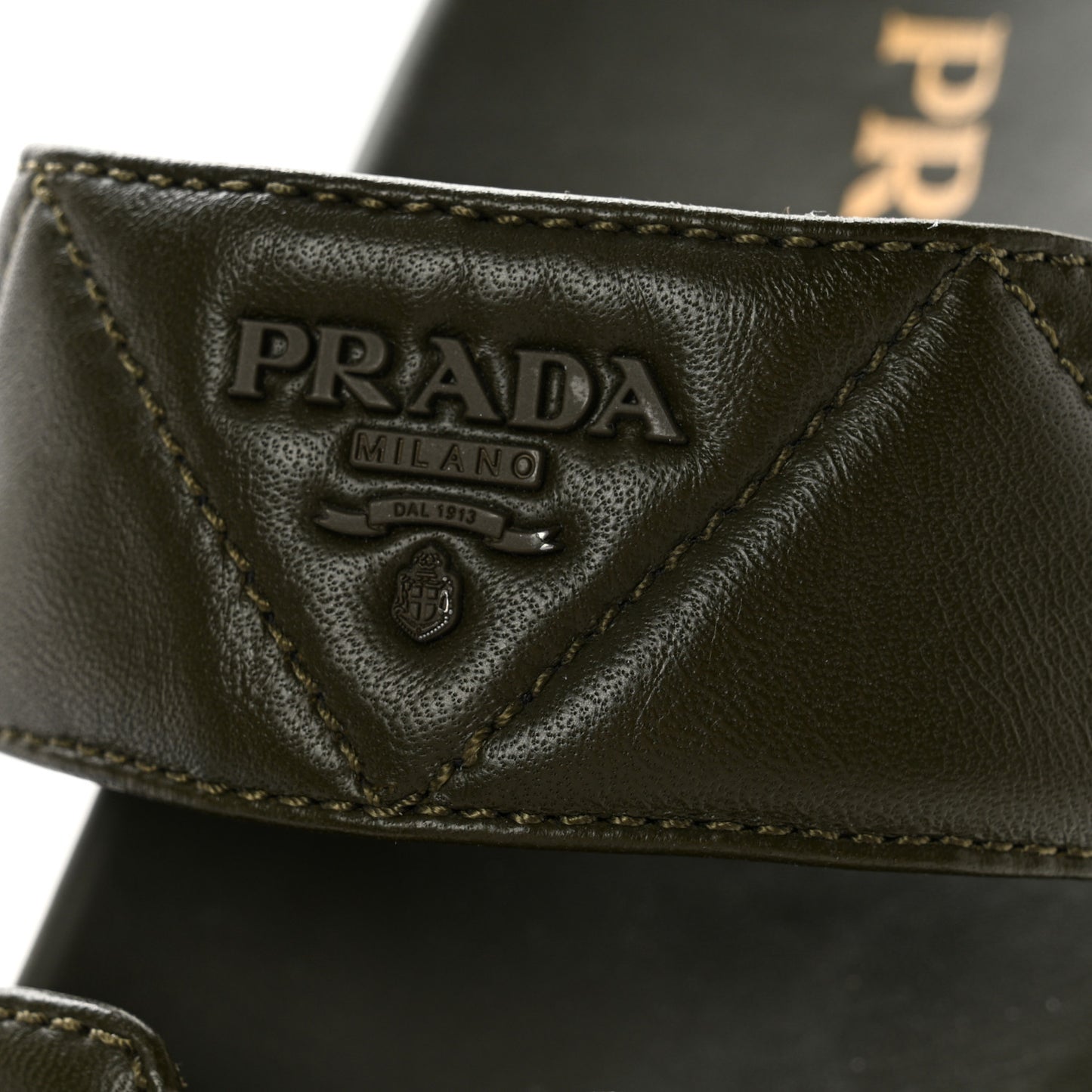 Nappa Logo Quilted Velcro Strap Lug Sole Slide Sandals 36.5 Militare