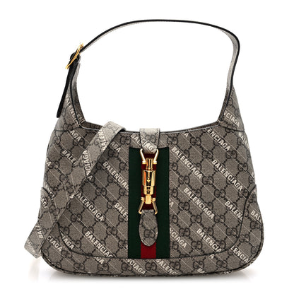 Gucci X BALENCIAGA GG Supreme Monogram Striped Logo Print Web Small Jackie 1961 Hobo Beige Ebony Mystic White 1 of 10