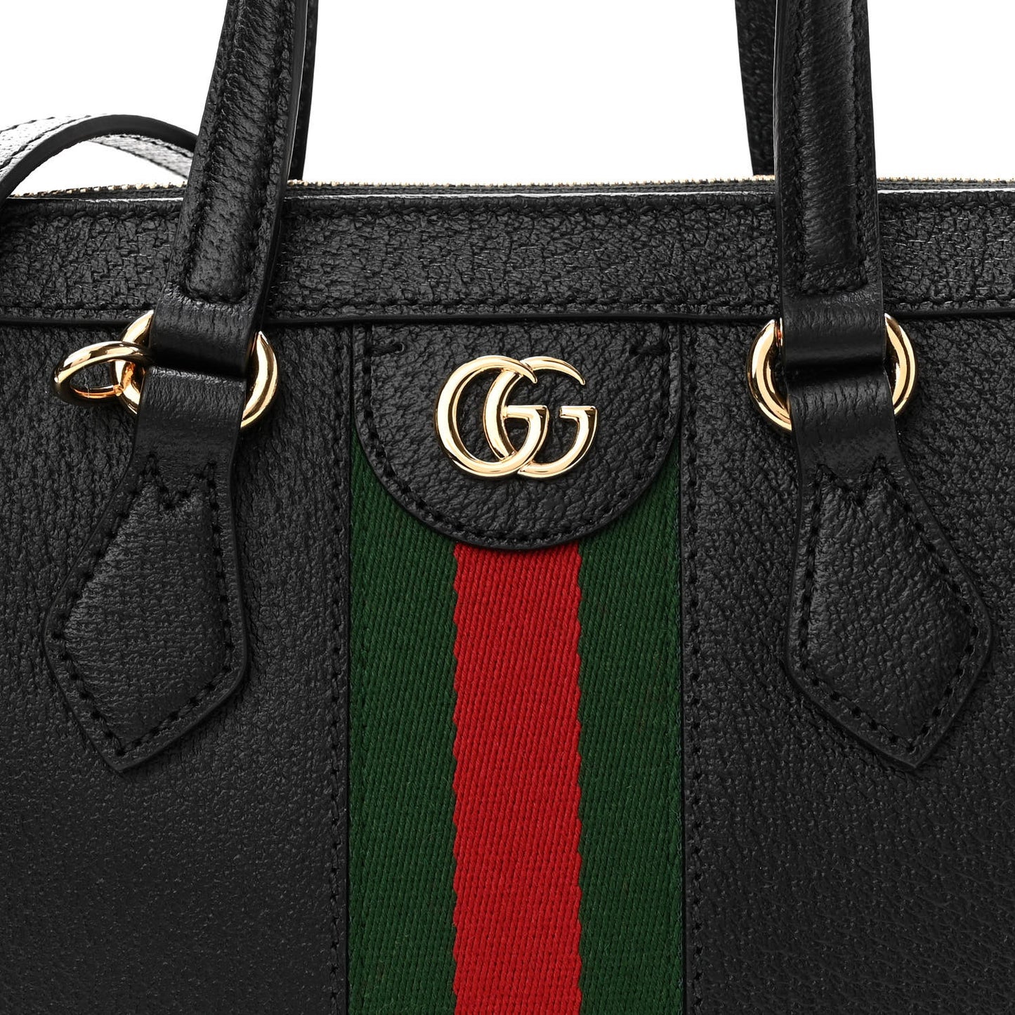 Textured Calfskin Web Small Ophidia Tote Bag Black