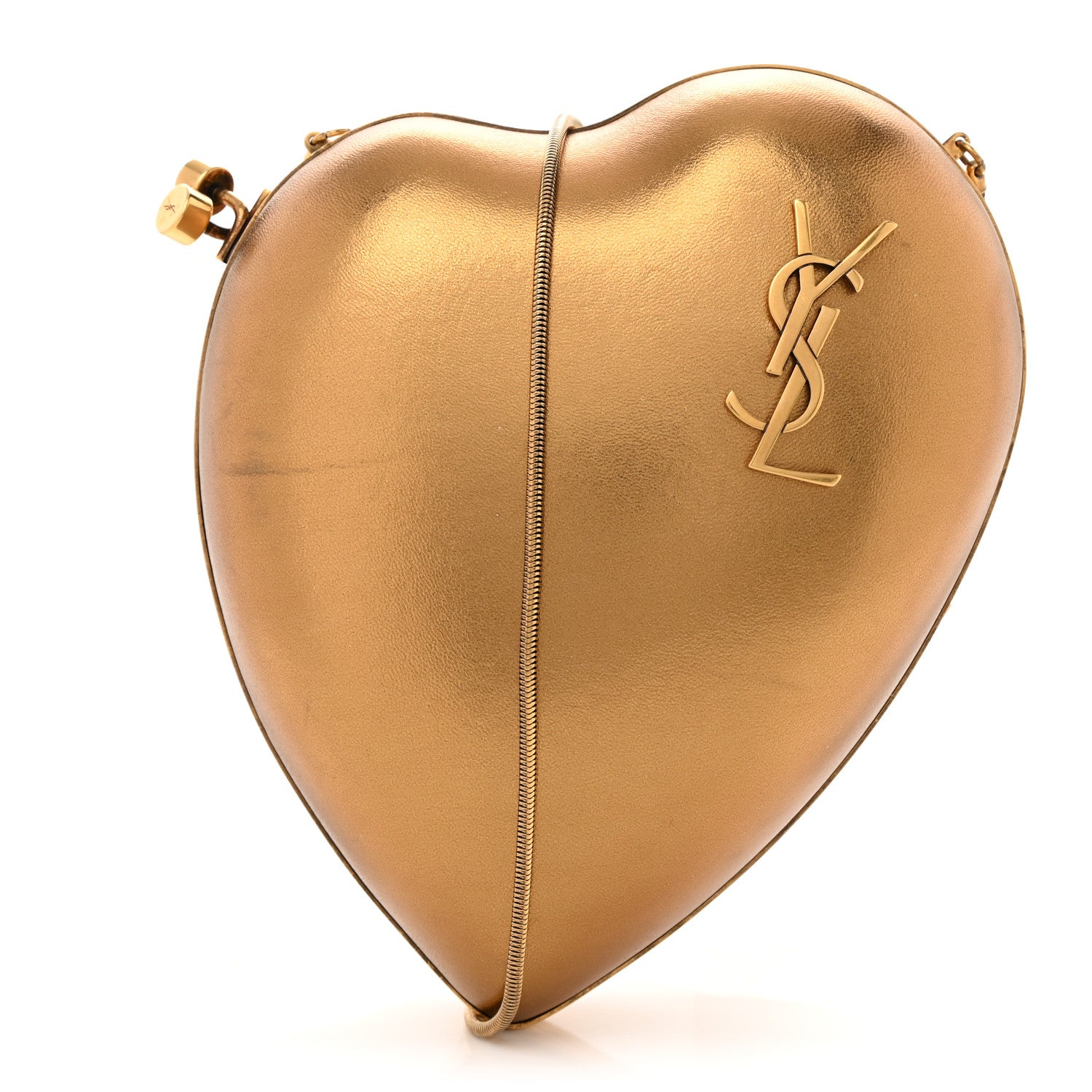 Saint Laurent Smooth Calfskin Heart Monogram Love Box Crossbody Gold 1 of 14