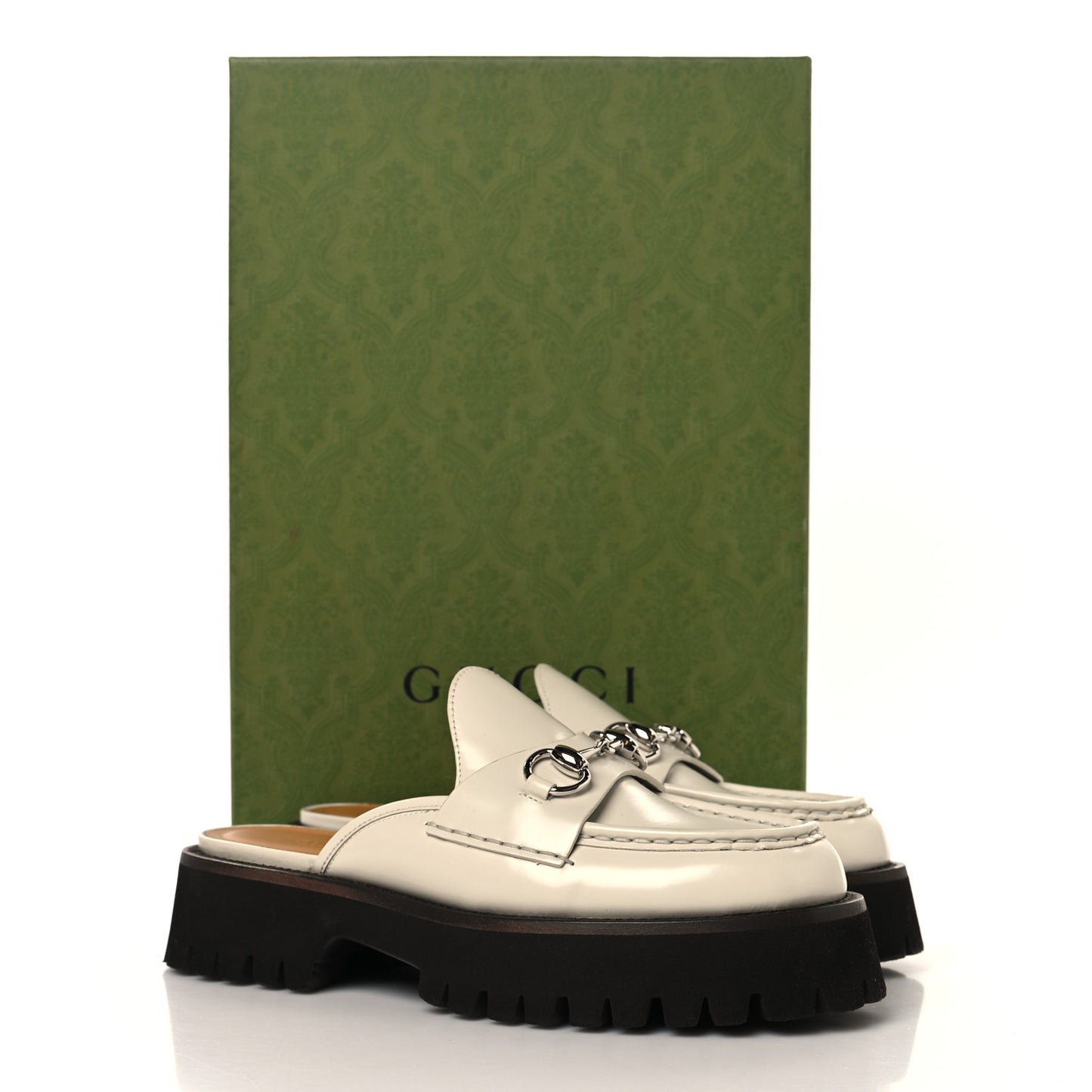 Cordovan Lux Horsebit Platform Mules 37 Mystic White