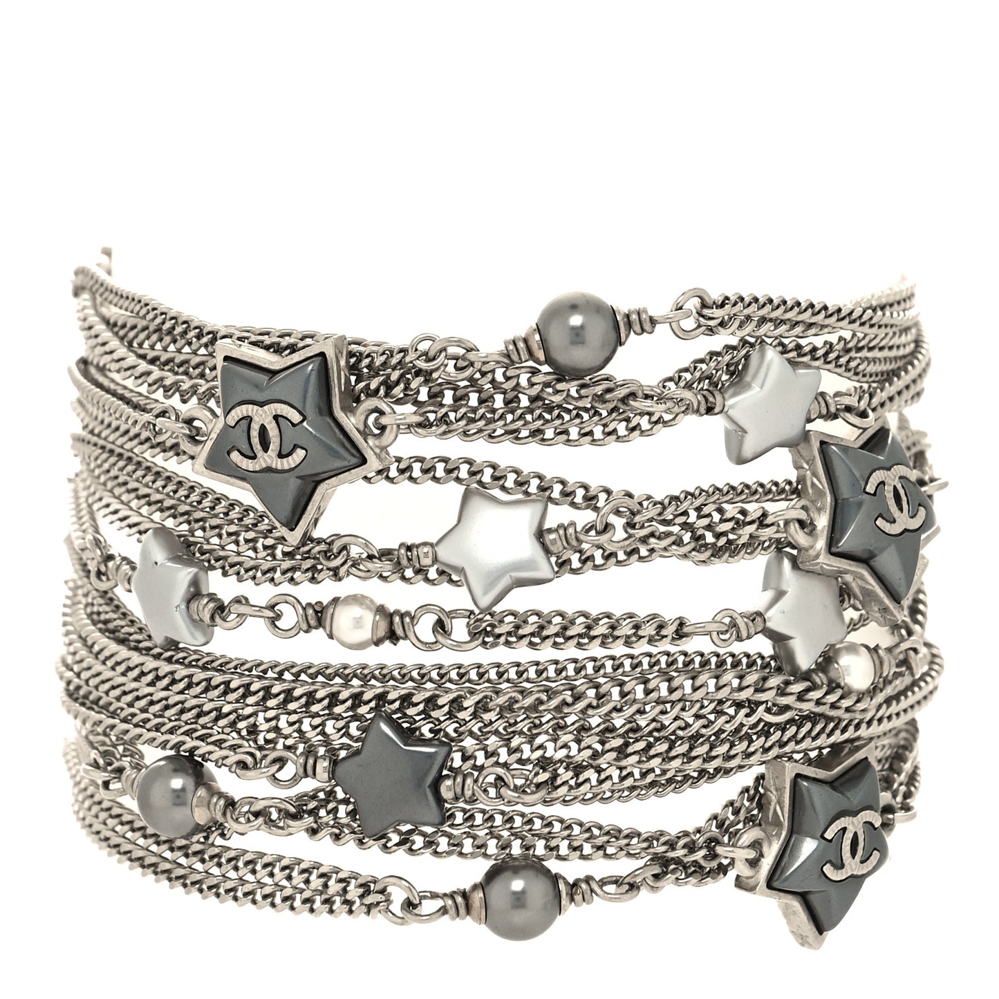 Pearl CC Star Multi Strand Bracelet Silver