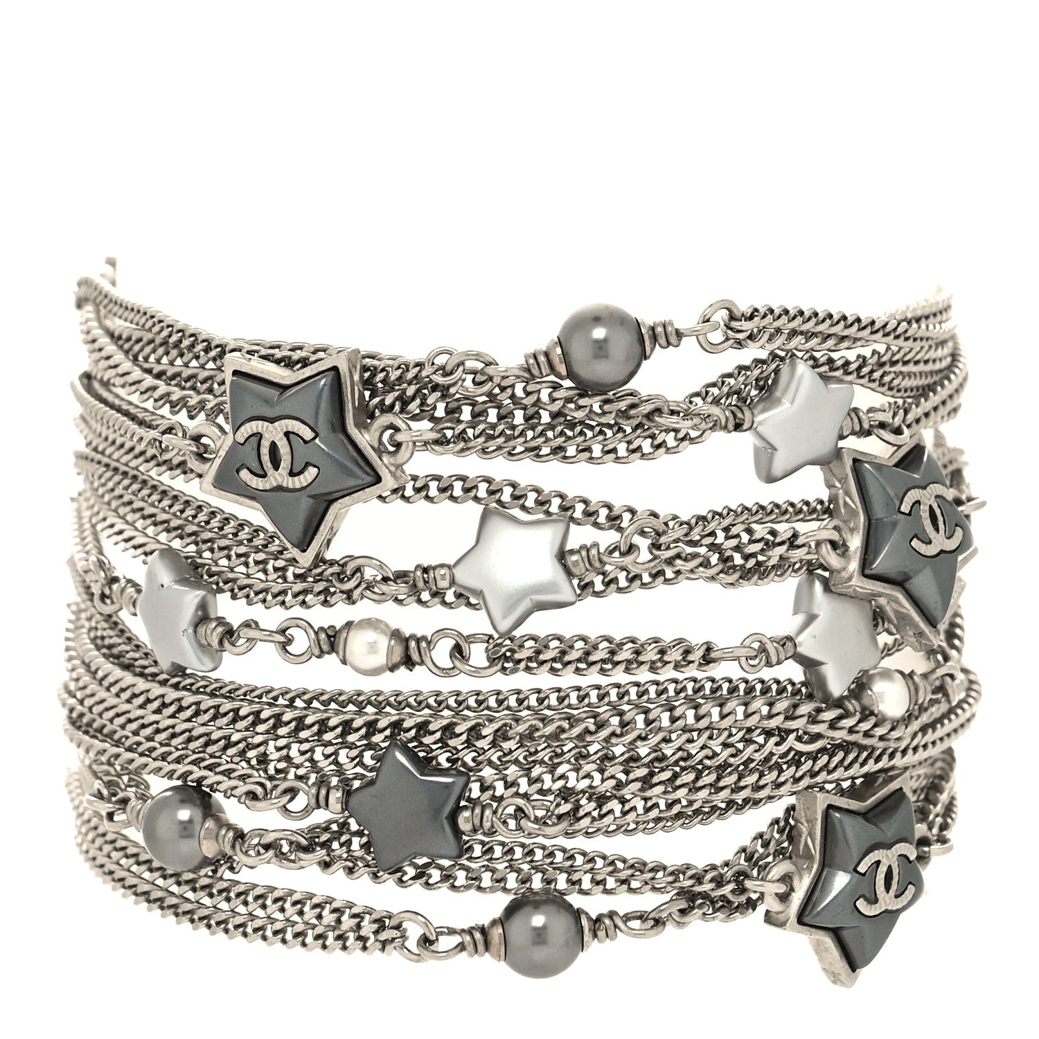 Chanel Pearl CC Star Multi Strand Bracelet Silver 1 of 5