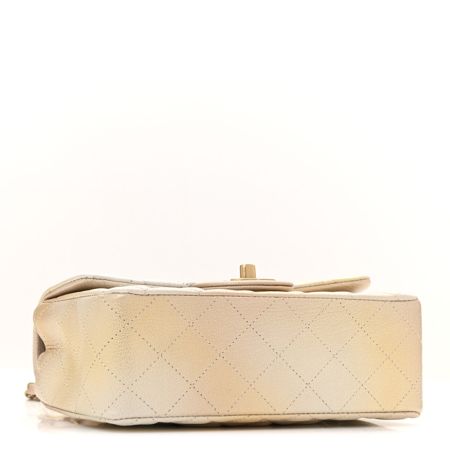 Metallic Goatskin Quilted Mini Rectangular Flap Gold