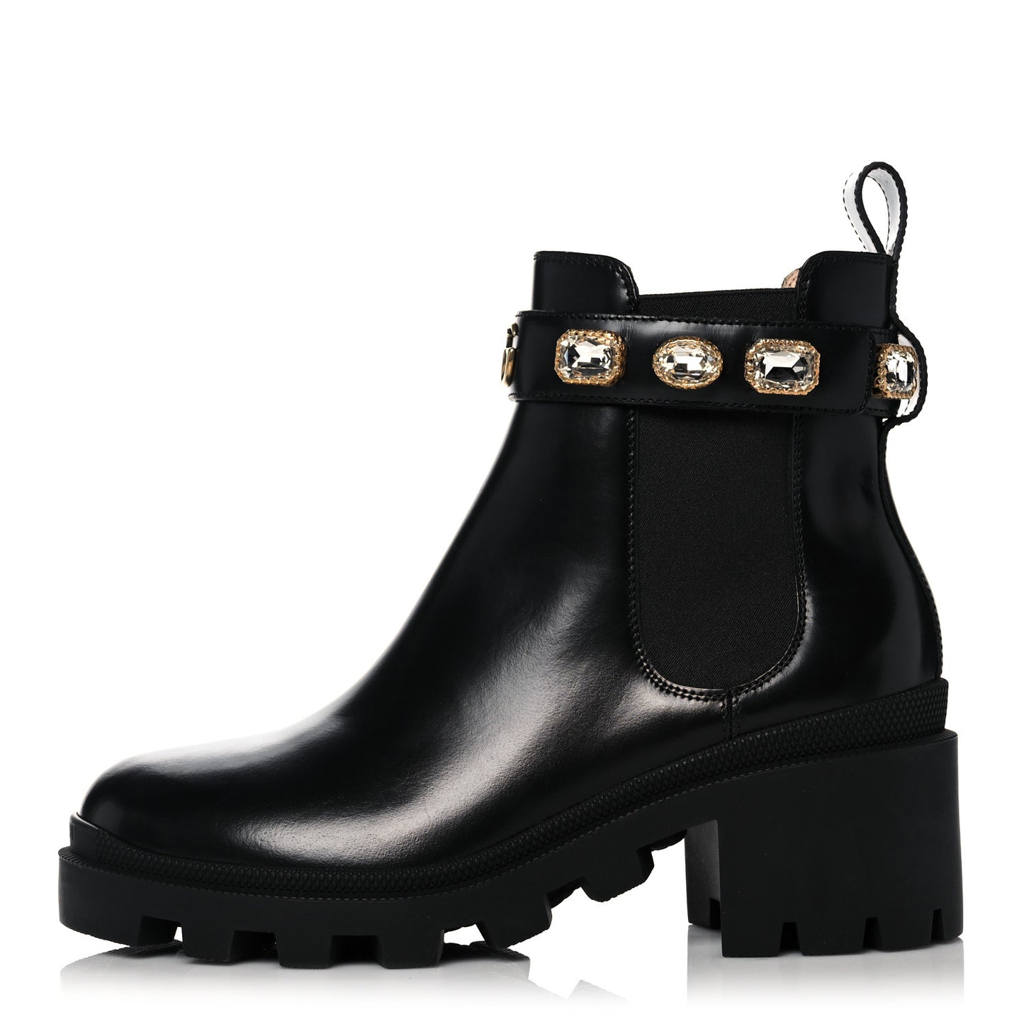 Calfskin Crystal GG Trip Chelsea Ankle Boots 38 Black