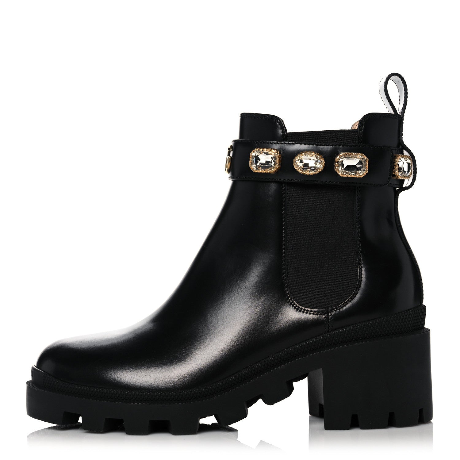 Gucci Calfskin Crystal GG Trip Chelsea Ankle Boots 38 Black 1 of 12