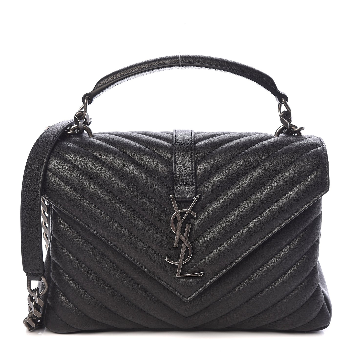 Sheepskin Matelasse Chevron Monogram Medium College Bag Black