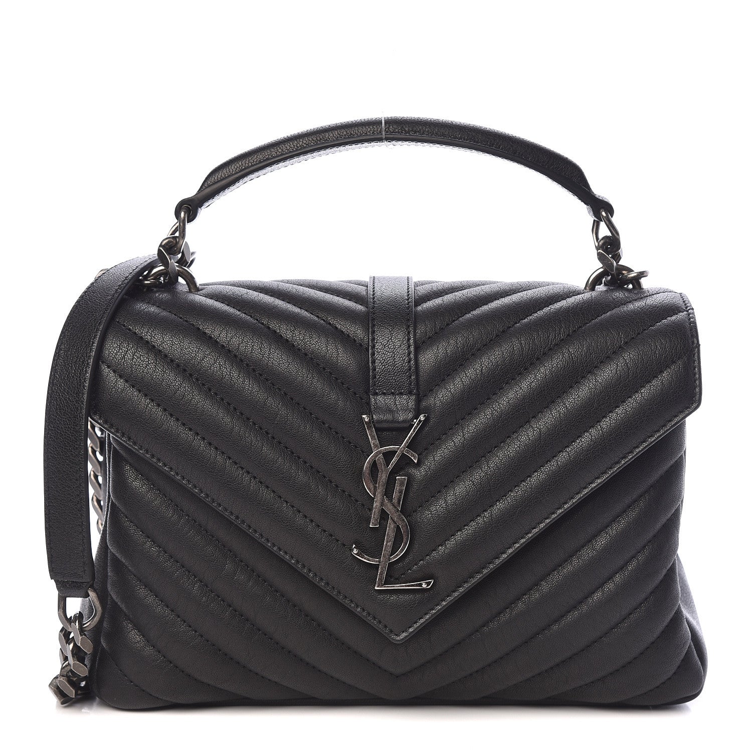 Saint Laurent Sheepskin Matelasse Chevron Monogram Medium College Bag Black 1 of 10