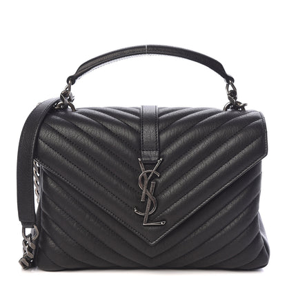 Saint Laurent Sheepskin Matelasse Chevron Monogram Medium College Bag Black 1 of 10