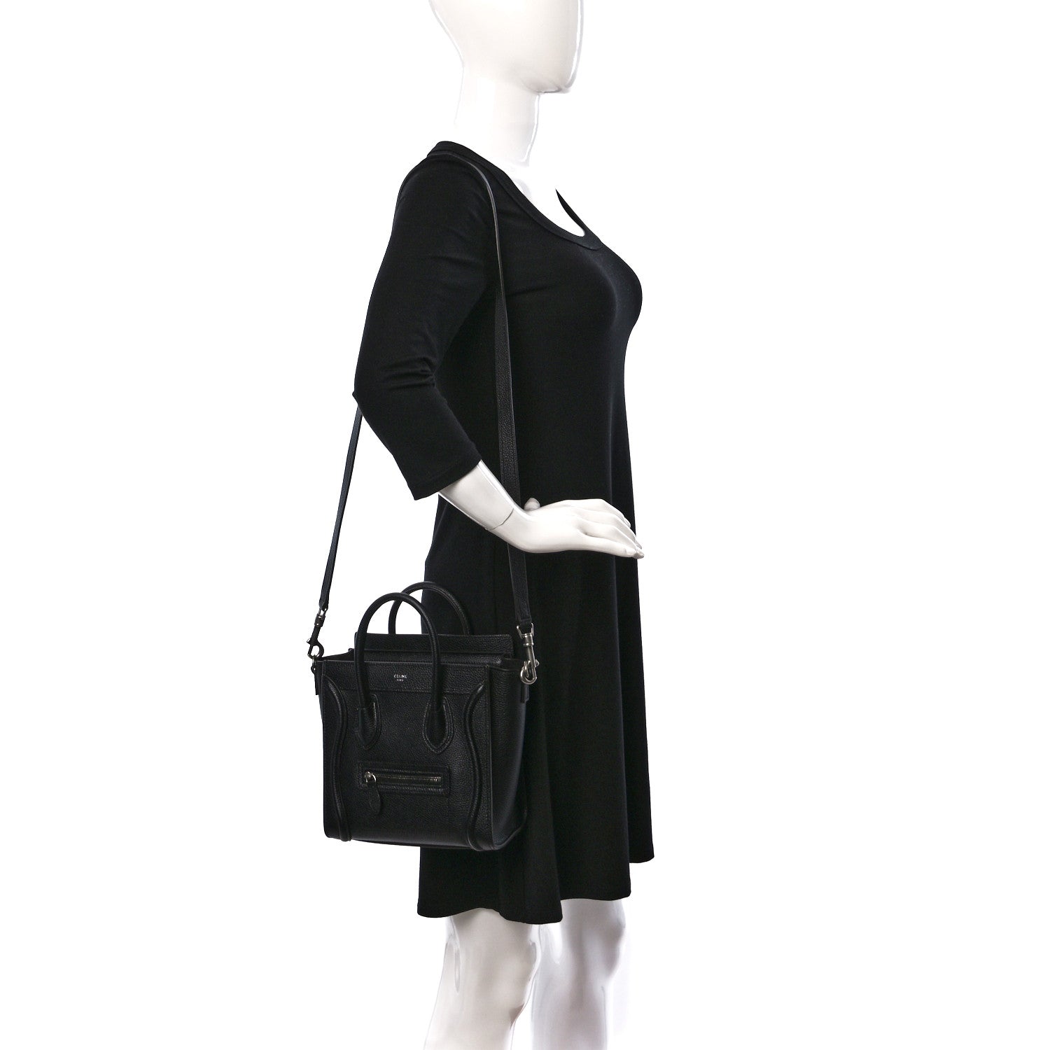 Celine Drummed Calfskin Nano Luggage Black 2 of 10