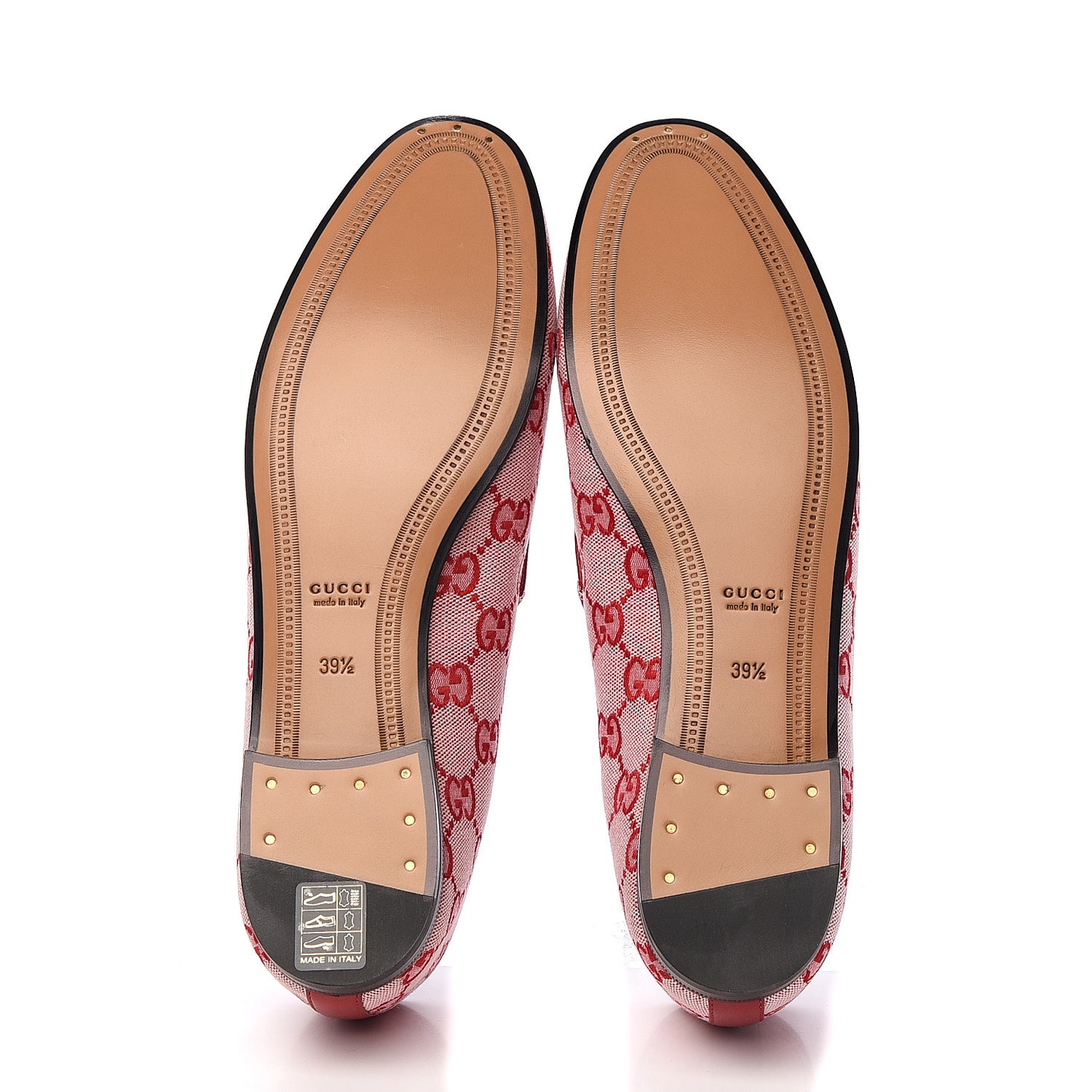 Canvas GG Monogram Horsebit Womens Jordaan Loafers 39.5 Gardenia Hibiscus Red