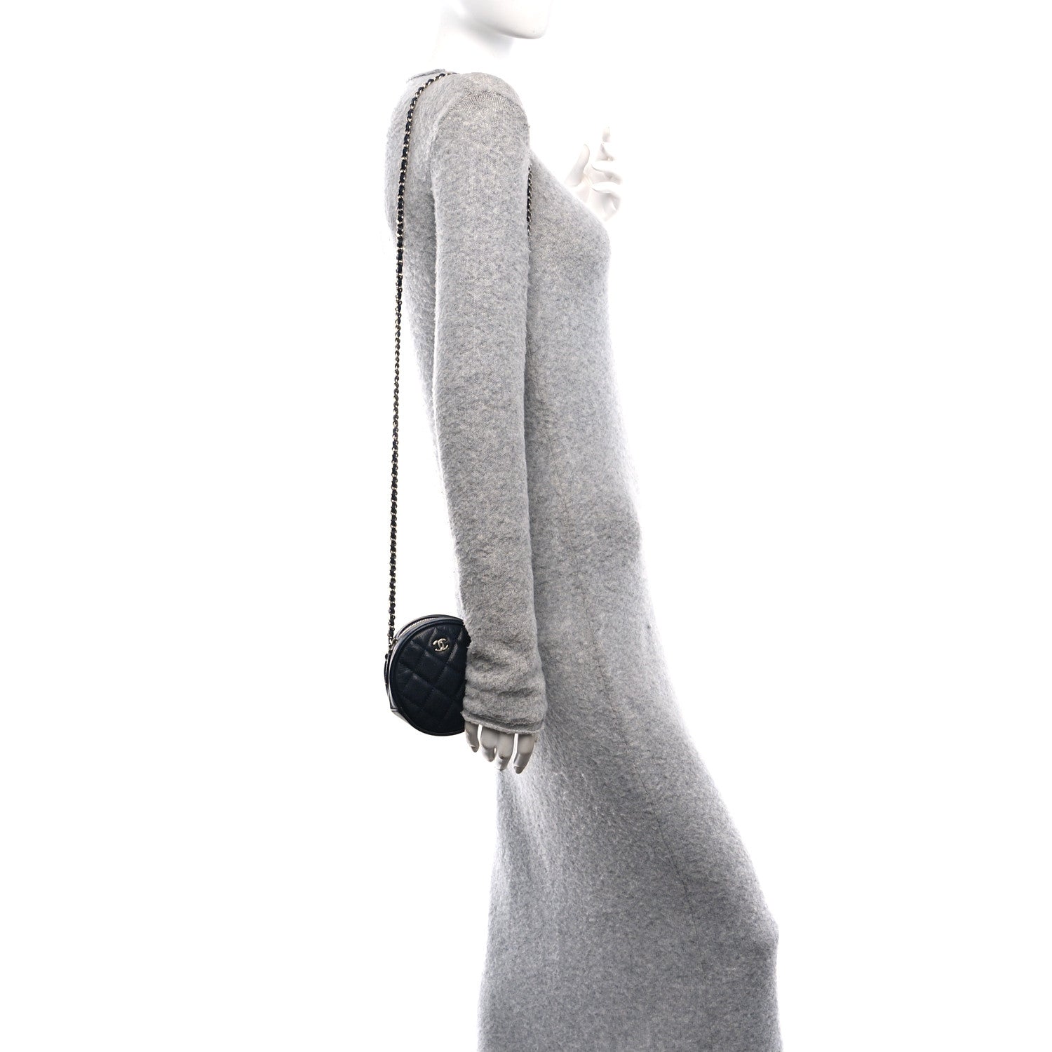 Chanel Caviar Quilted Round Clutch With Chain Navy 3 of 10