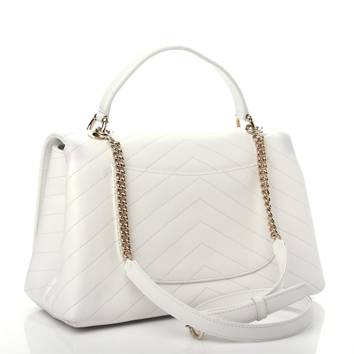 Chanel Grained Calfskin Stitched Medium Chevron Chic Top Handle Flap White 3 of 13