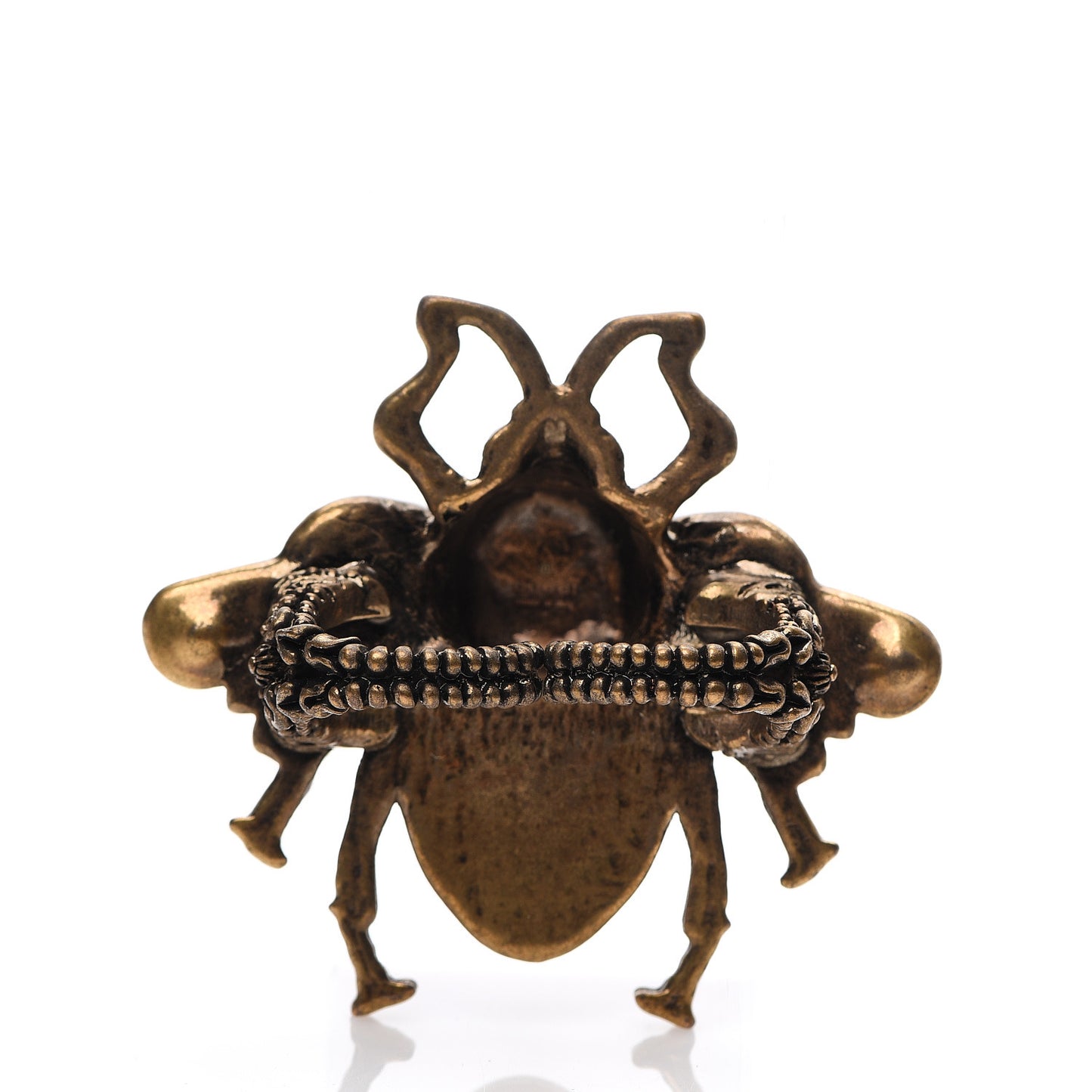 Metal Crystal Pearl Bee Multifinger Ring Aged Gold