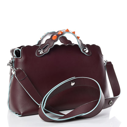Fendi Vitello Dolce Scalloped Studded Medium By The Way Boston Bag Bordeaux 3 of 14
