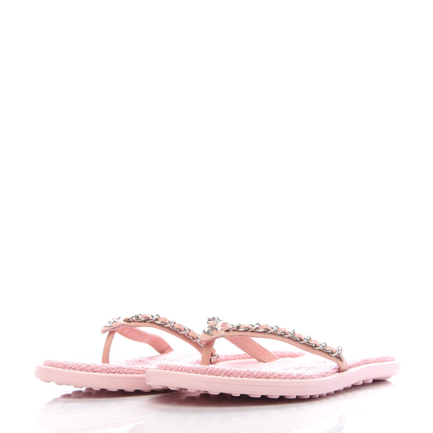 Calfskin CC Chain Thong Sandals 37 Pink