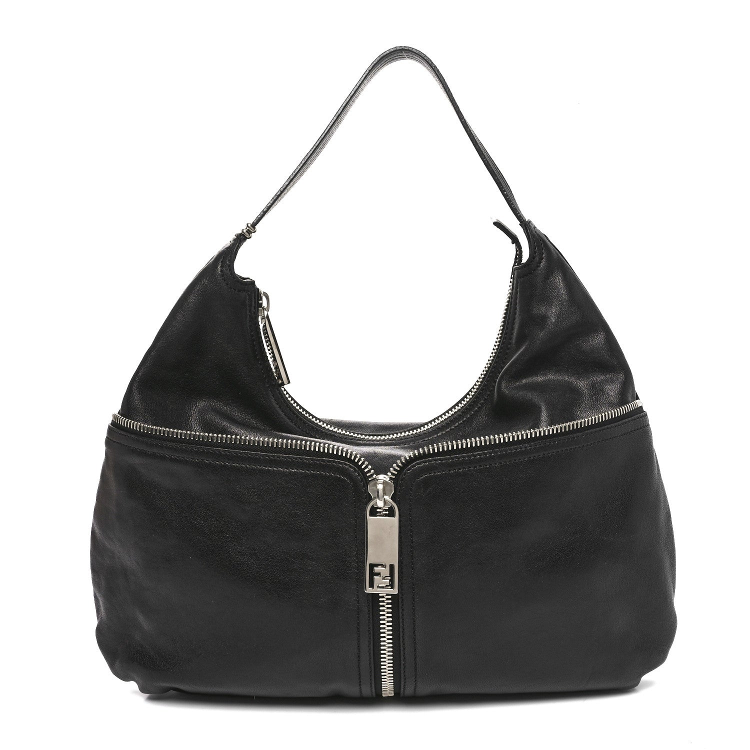 Fendi Sheepskin Zipper Hobo Black 1 of 10