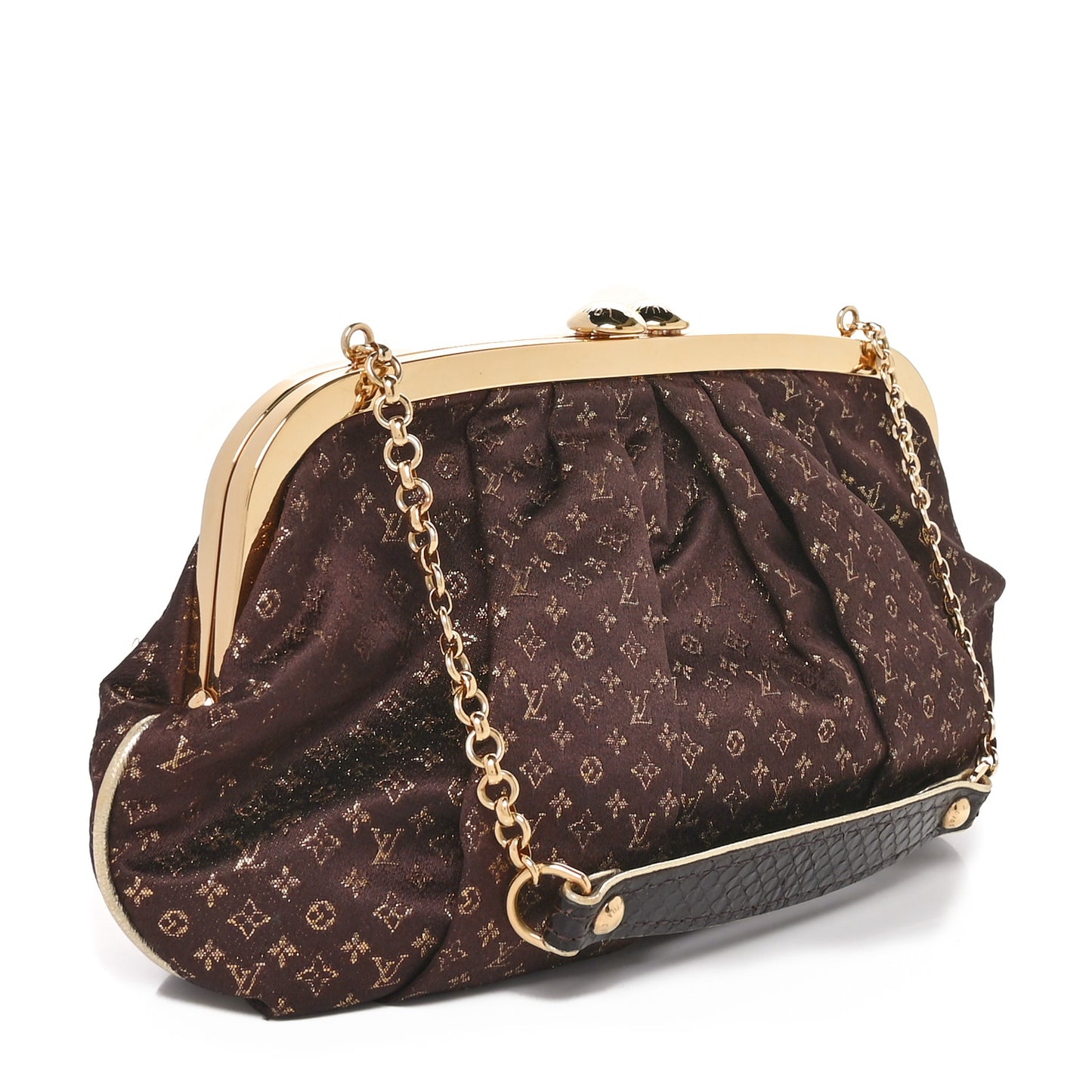 Satin Monogram Aumoniere Clutch Brown