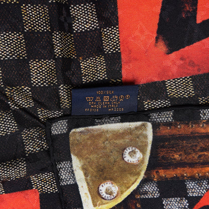 Louis Vuitton Silk Damier Ebene Time Trunk Square Scarf 5 of 5
